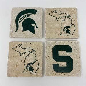 NEW! SET OF 4: Coaster Worx Michigan State Helmet & State Coasters